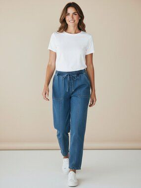 TAHARI Lifestyle Premium Denim Pull-On Barrel Pants Size Small NWT
